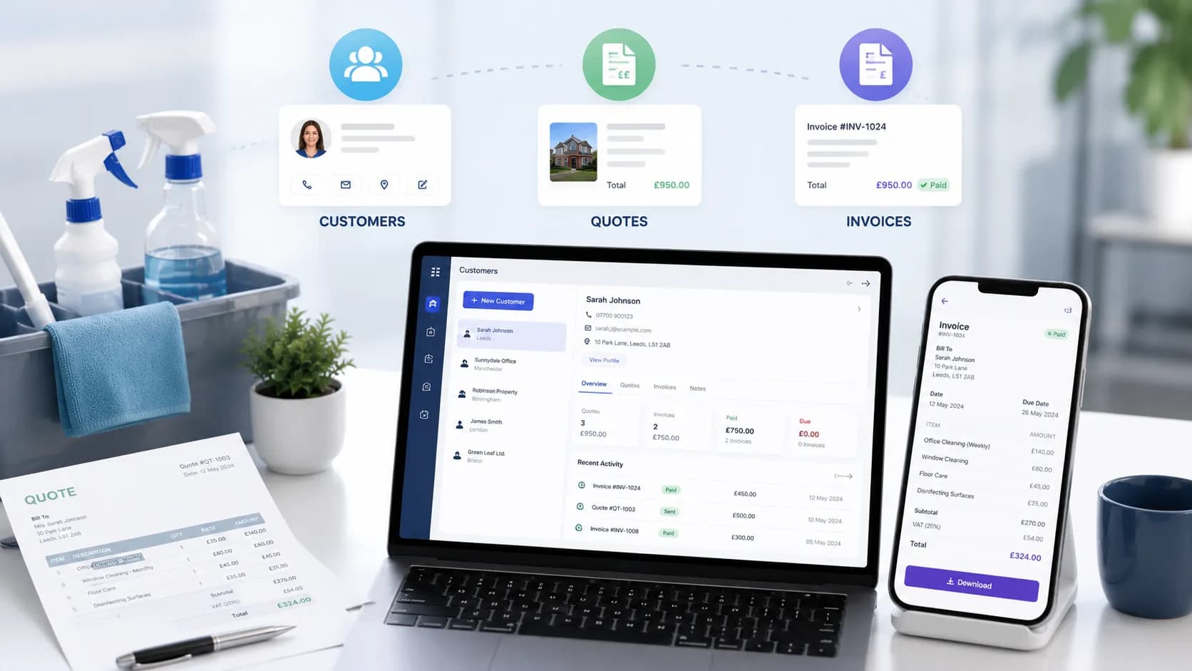 Manage Customers, Quotes & Invoices